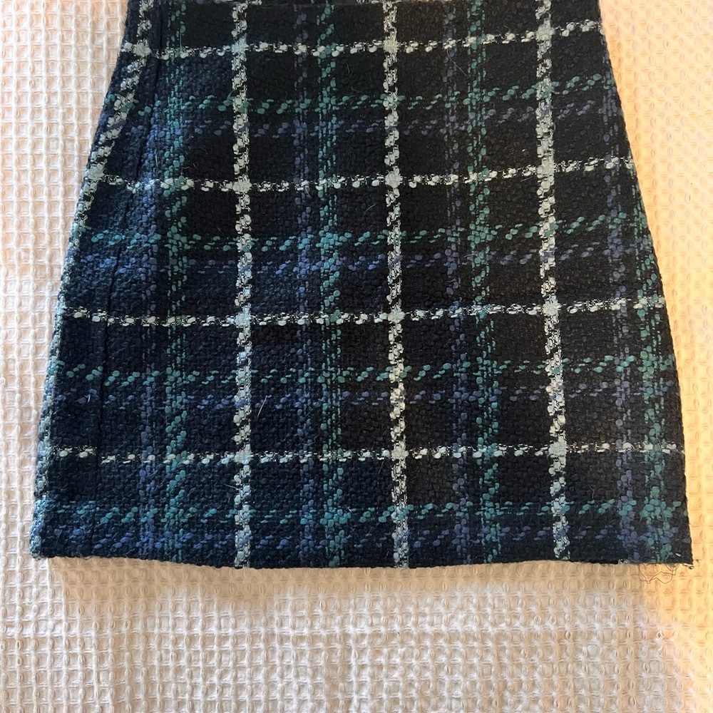 LOFT Black and Blue Tweed Midi Skirt